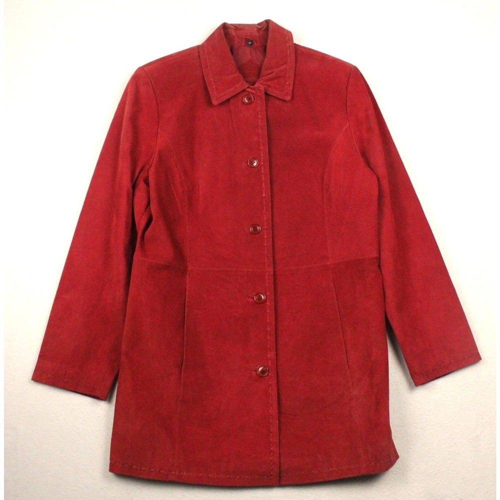 Junction West Suede Leather Coat Womens M Red Long Boho Western Ranch Jacket